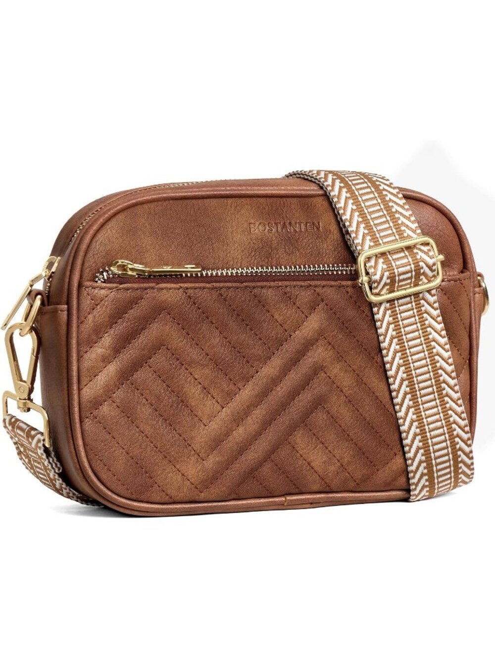 Women's Brown Quilted Small Vegan Leather Purses Adjustable Crossbody Bag